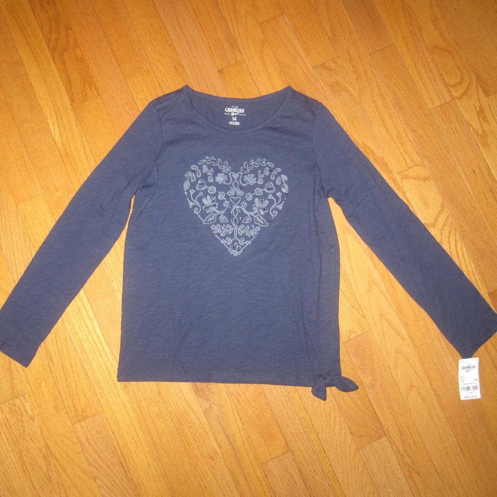 NEW OshKosh Long Sleeve Navy Blue Shirt 14 Heart Sparkle
